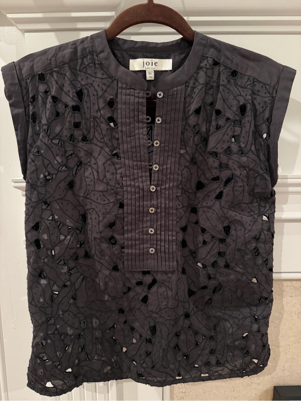 Joie Black Eyelet Pintuck Sleeveless Top